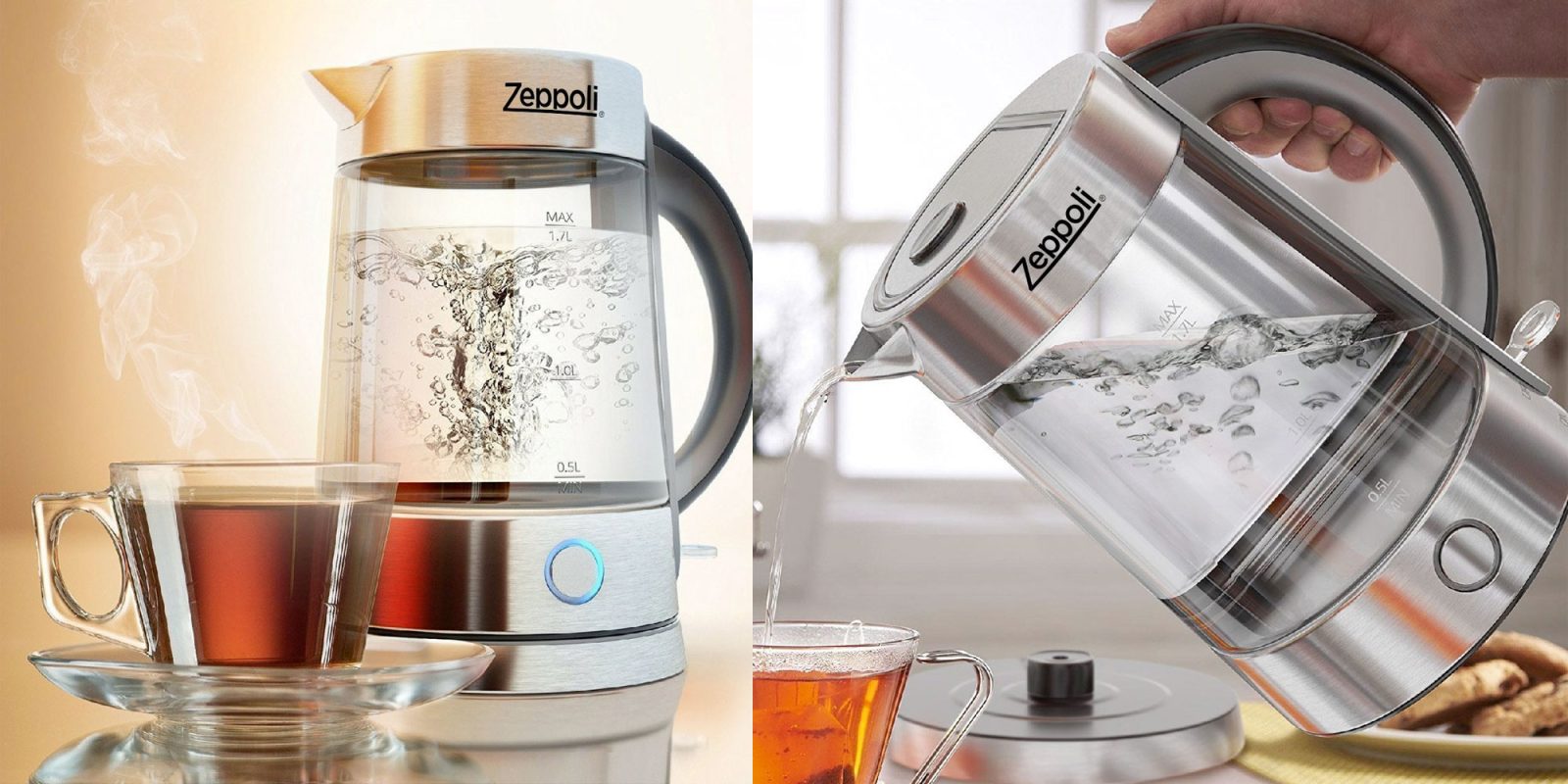 Boil water in a snap w/ Zeppoli's 1.7L Glass Electric Kettle for 34
