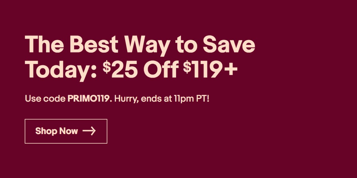 eBay takes $25 off orders of $119+, today only w/ this promo code