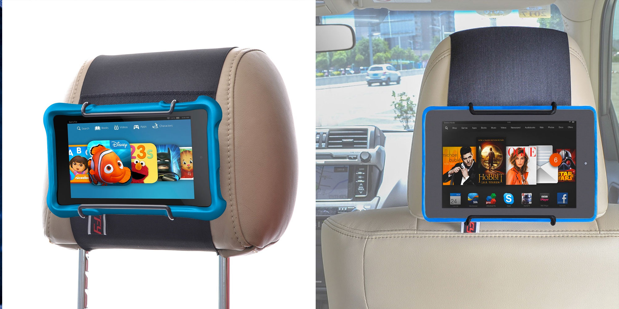Keep your iPad, Kindle Fire, or other tablet on headrests for long