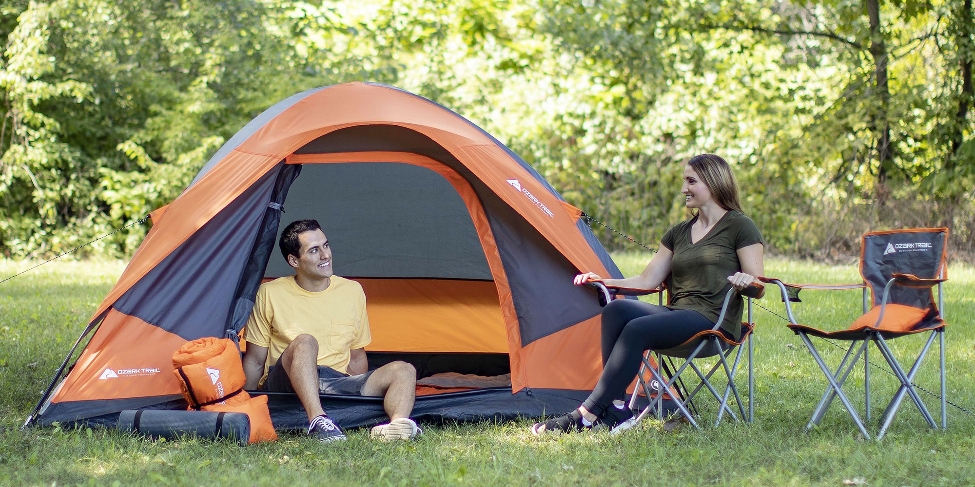 The Ozark Trail 22piece camping set has a tent, sleeping bags, more