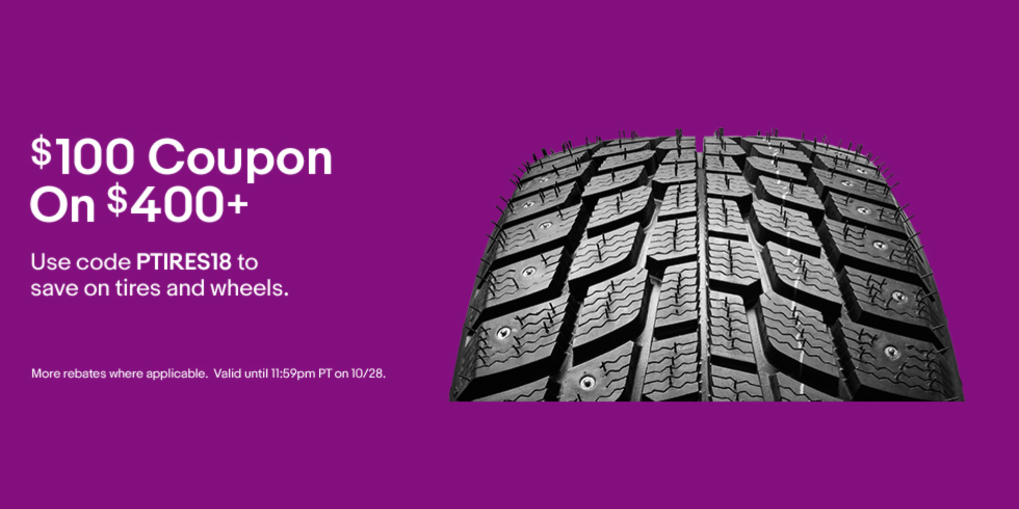 eBay offers 100 off tire and wheel orders of 400+, just in time for