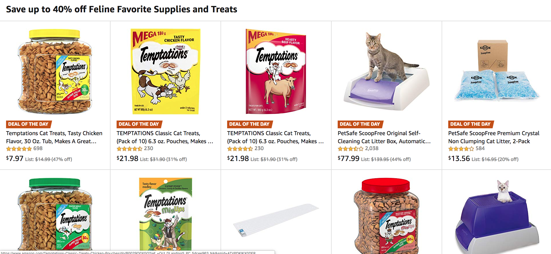 Amazon Black Friday cat treats & supplies from 5 Temptations, litter