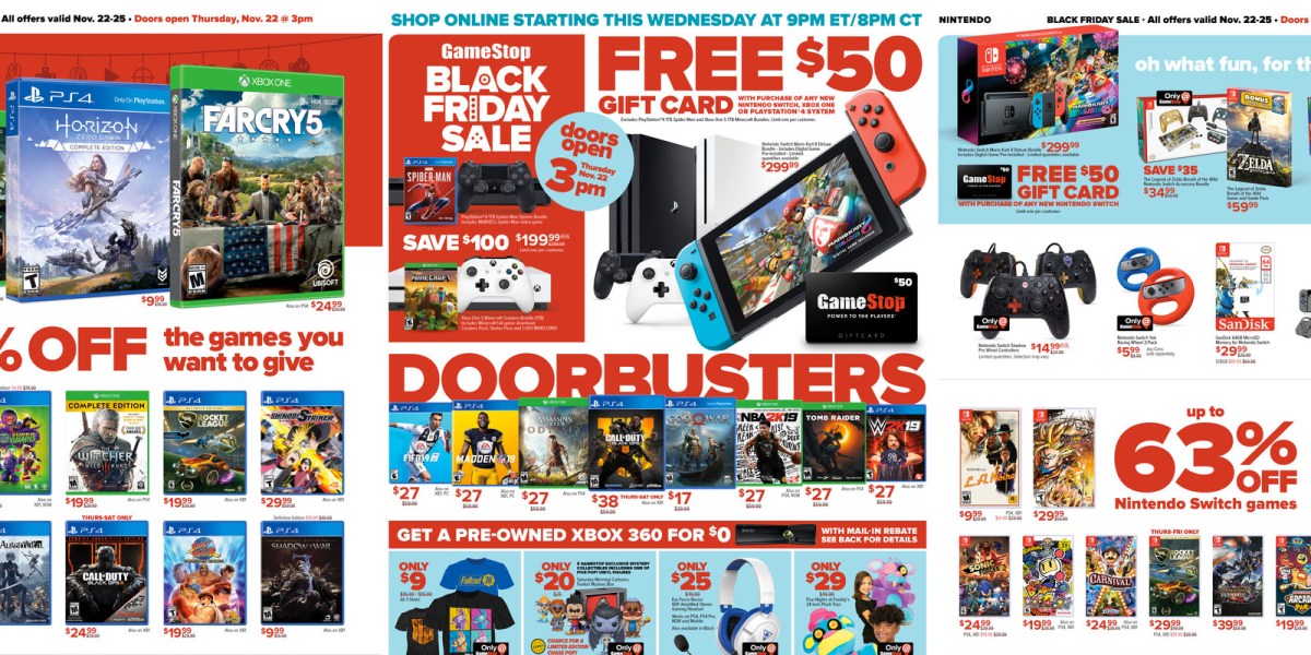GameStop Black Friday Ad: $50 GC w/ Nintendo Switch, PS4 Pro, Games - What Sales Does Gamestop Have On Black Friday