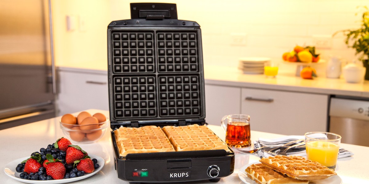 It's waffle time! This stainless steel KRUPS Belgian Maker is now just