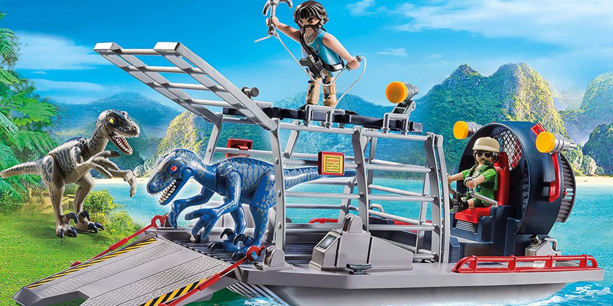 playmobil enemy airboat with raptor building set