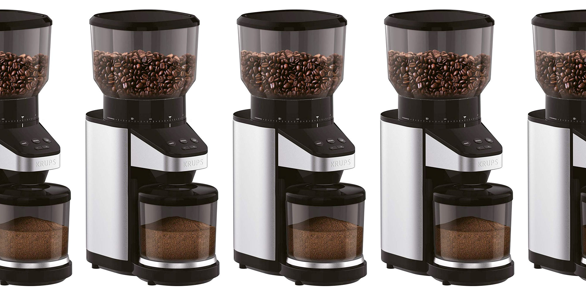 Enjoy fresh ground coffee w/ KRUPS' burr auto grinder w/ scale 95