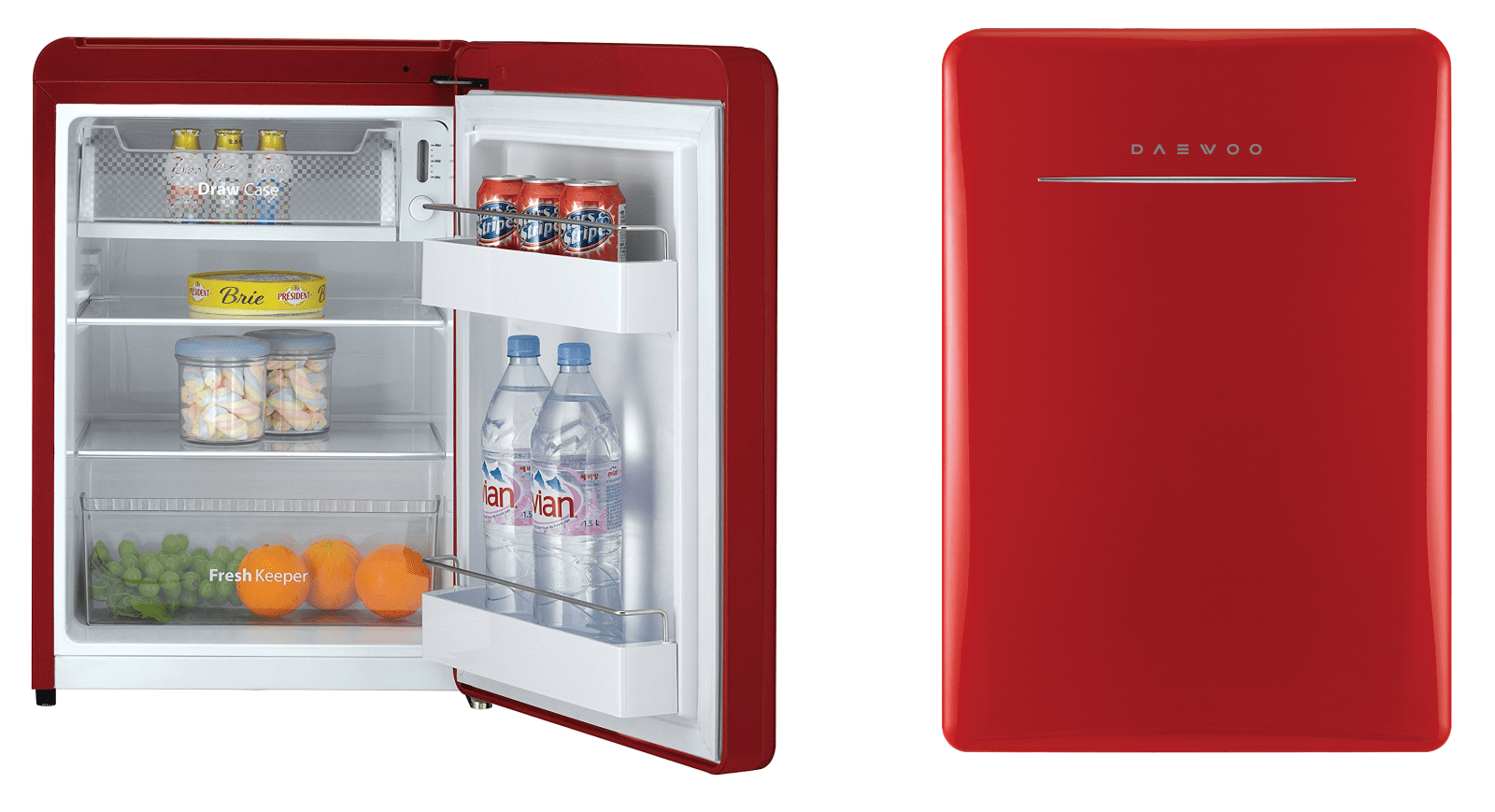 This Daewoo Retro Compact Fridge will stand out in your office or dorm