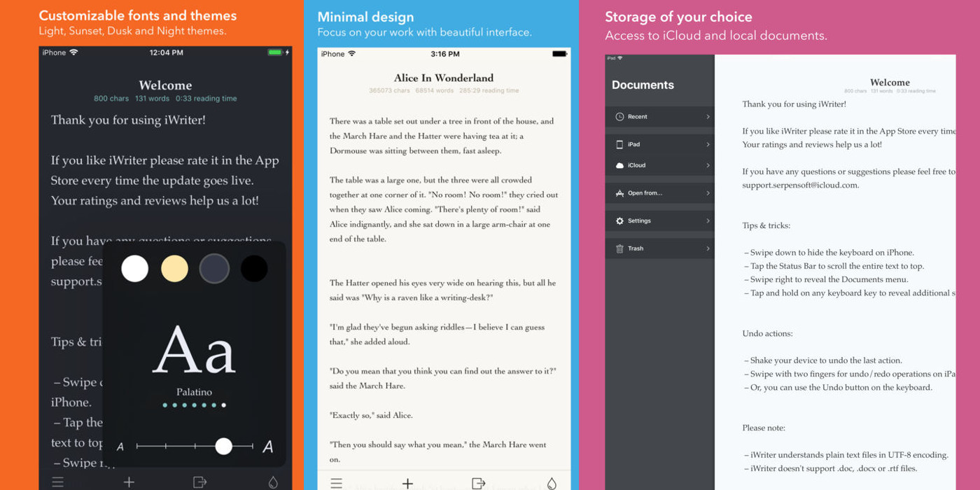 The minimalist iWriter text editor for iOS Standard 1 or Pro for 3
