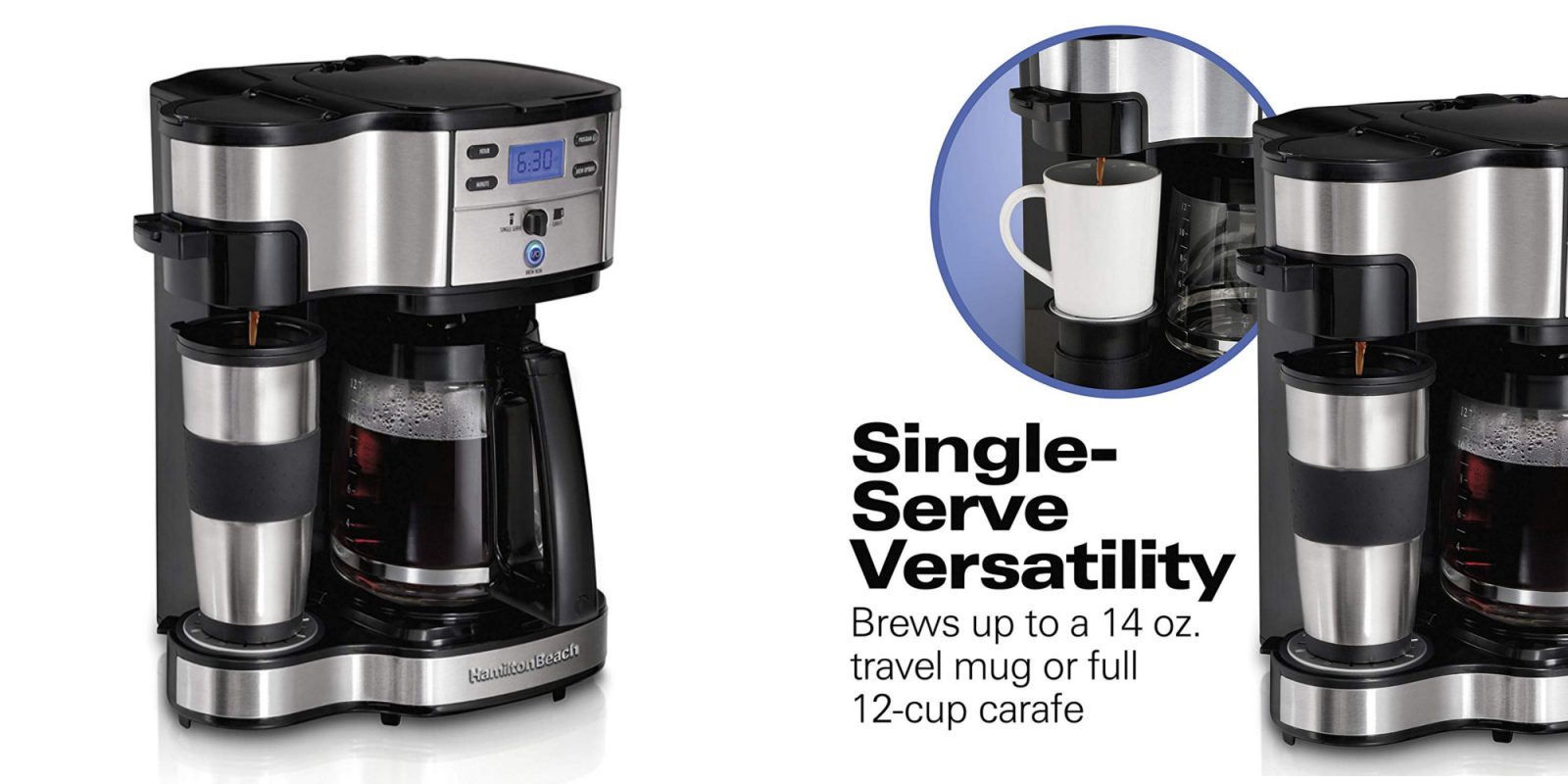 This Hamilton Beach Coffee Maker does singleserve or a full pot for