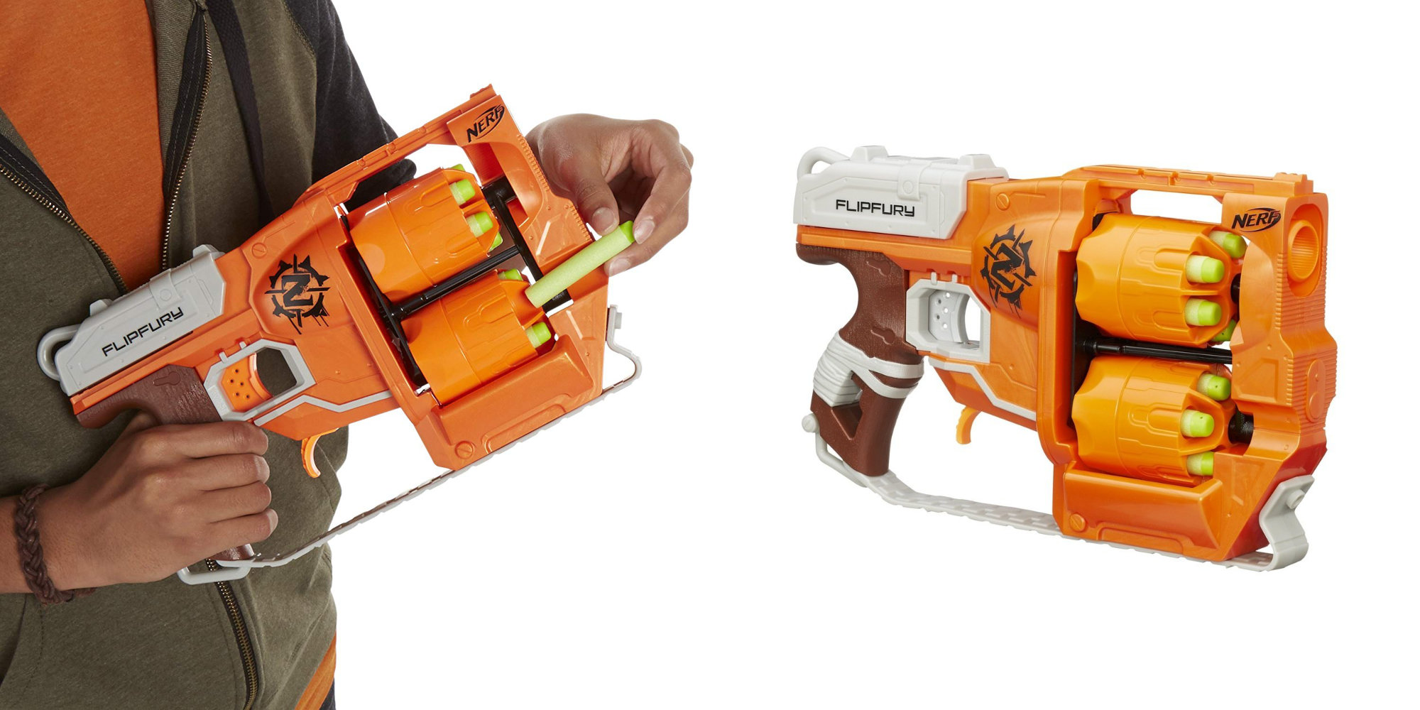 The Nerf ZombieStrike FlipFury features dual-barrels and a 12-dart capacity: (Reg. $20)