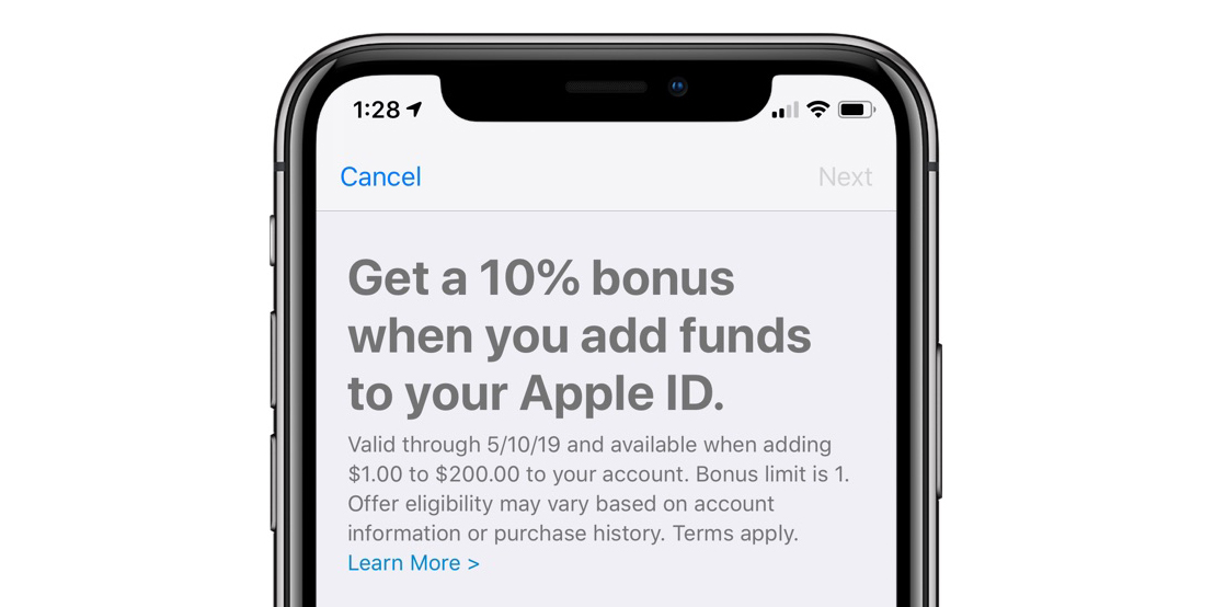 Apple gives 10 bonus on funds added to your Apple ID