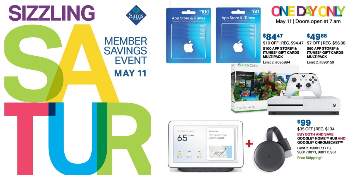 sam-s-club-1-day-sale-discounts-itunes-gift-cards-smart-home-tech-tvs