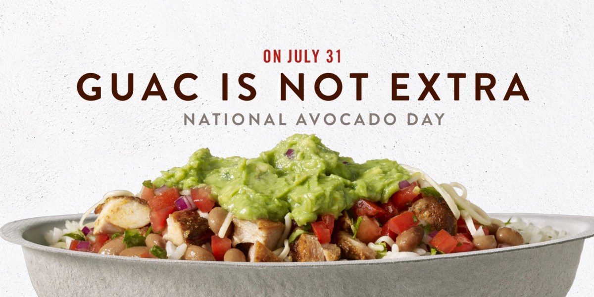 Chipotle is offering FREE guacamole with an entree purchase, today only