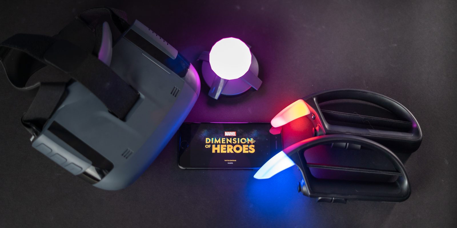 Lenovo Mirage AR with MARVEL Dimension of Heroes kit on table