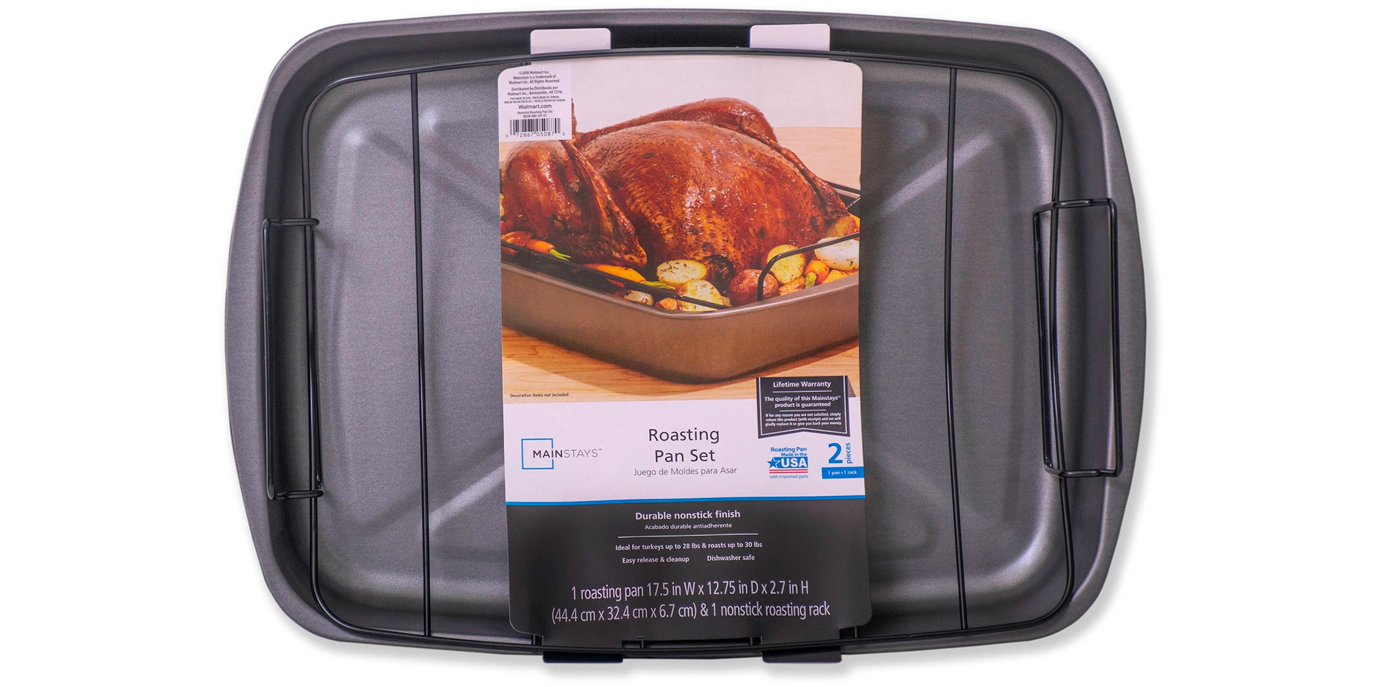 Gibson Home Top Roast Non-Stick Roaster Pan With Rack - 16" X 12" X 3", Carbon Steel (Black)