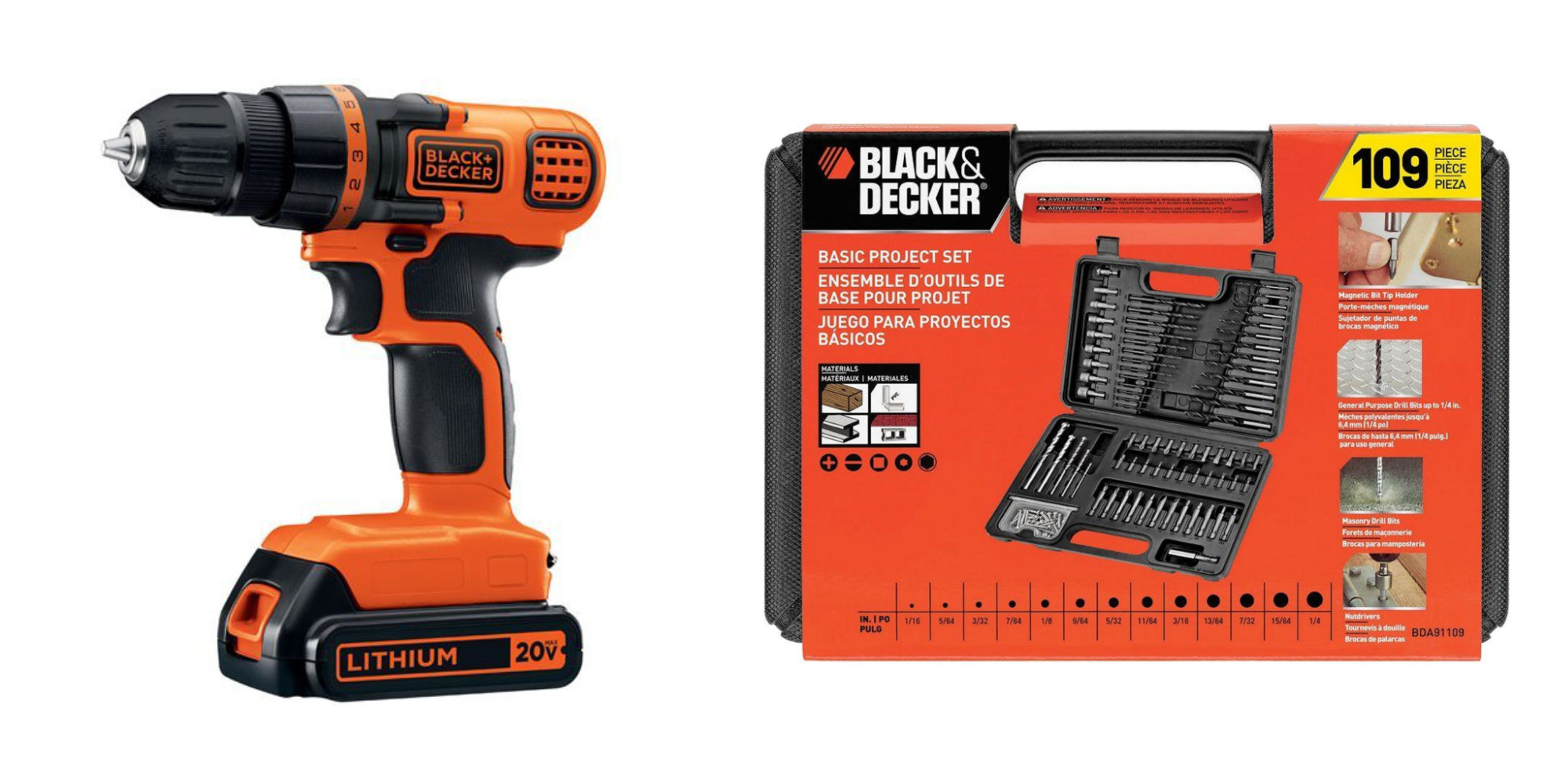 BLACK+DECKER pairs a cordless drill/driver with 109piece accessory set