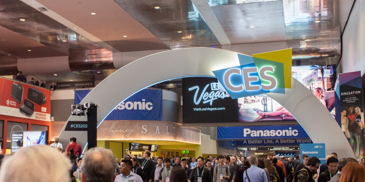 The banner inside Central Hall of the CES 2020 show