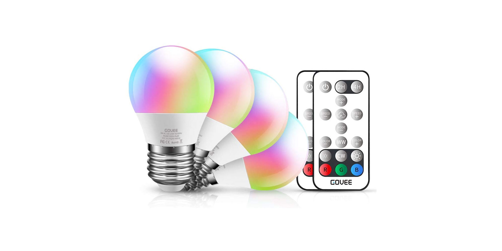 Just 2.50 each scores you four RGB LED bulbs with this promo code (33