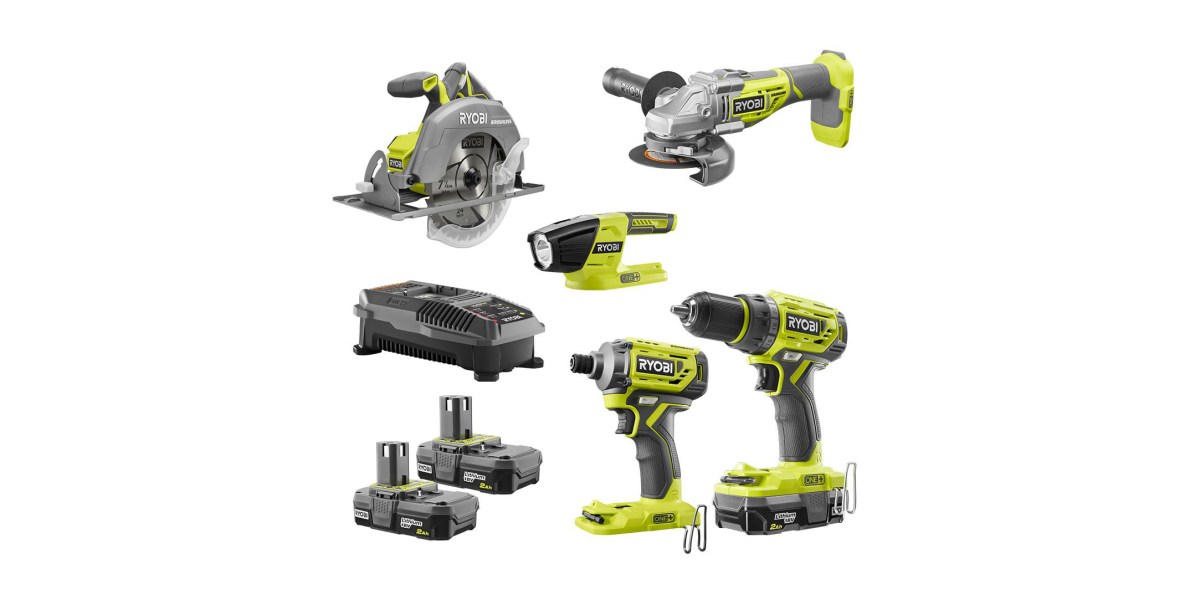 Home Depot offers the RYOBI 5-tool bundle with multiple batteries for