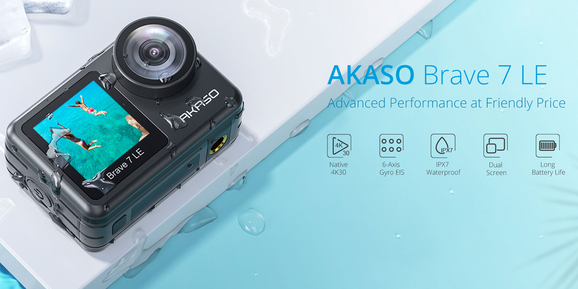 AKASO BRAVE 7 LE Underwater Camera 4K 20MP IPX7, New (NEW LOWER PRICE)