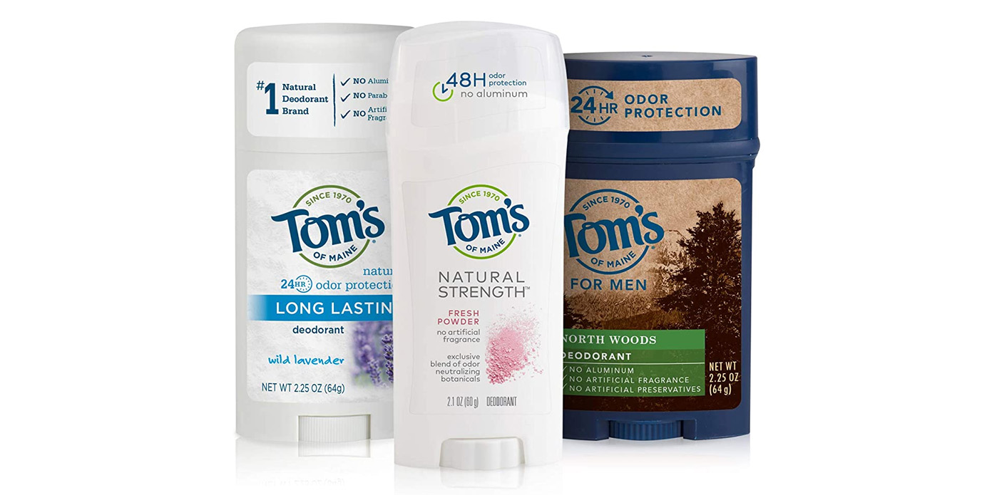 Tom's deodorant, toothpaste, and body 