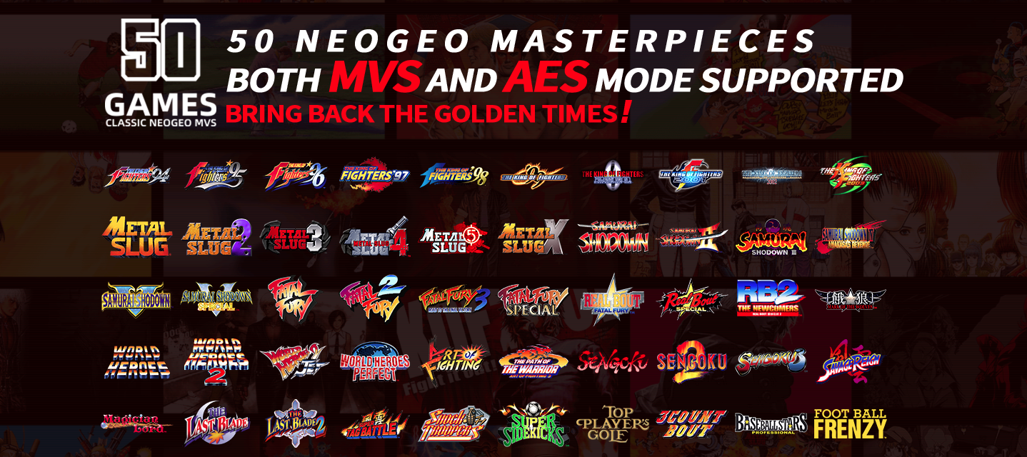 NEOGEO MVSX Home Arcade with 50 Pre-loaded SNK Retro Games, 17 Screen Home  Entertainment Arcade with 2 Joysticks, Including The King of
