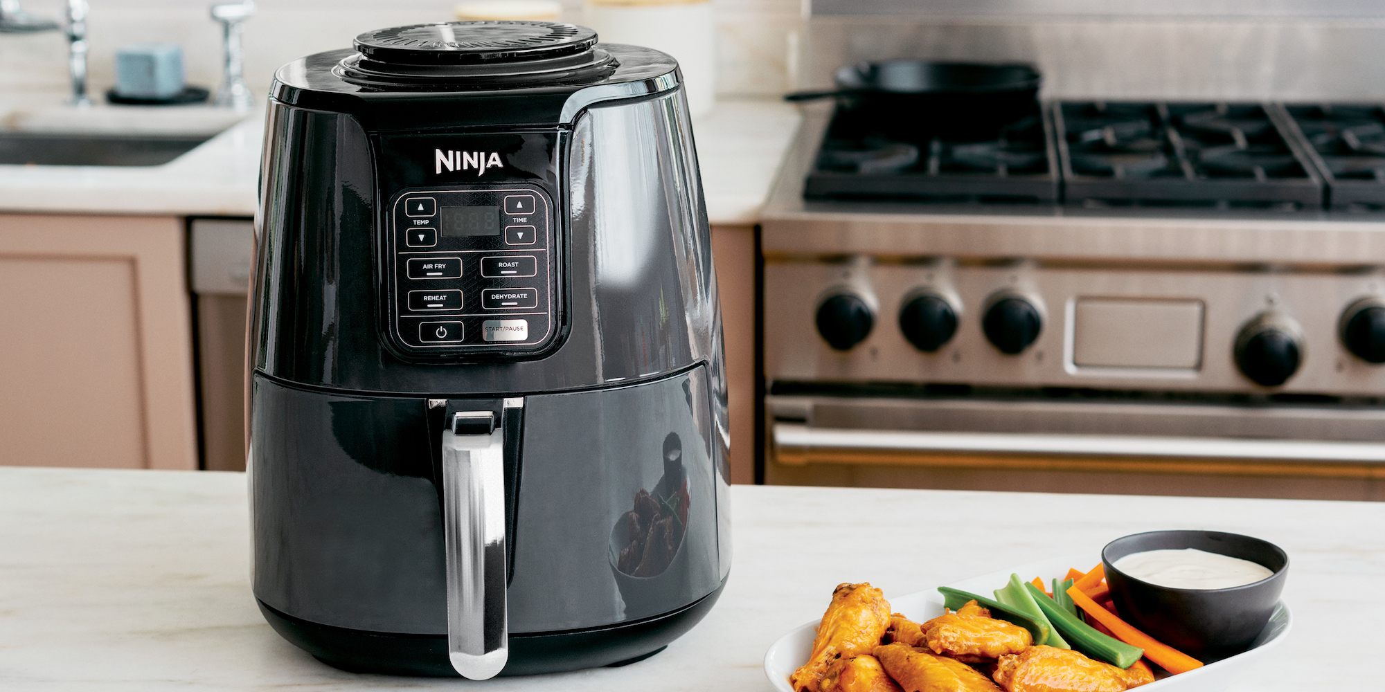 Ninja 4 Quart Air Fryer with Reheat & Dehydrate, Black/Silver, AF100WM