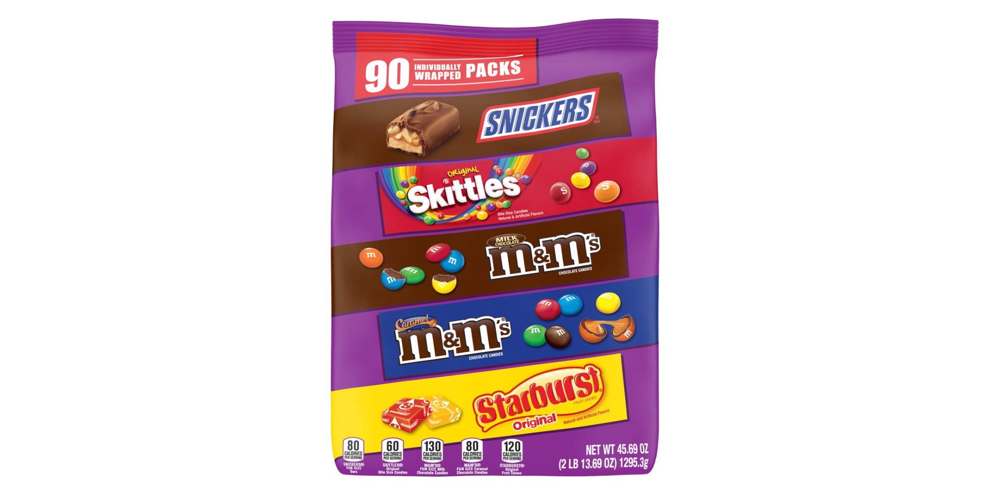 SNICKERS, M&M'S Milk Chocolate, M&M'S Caramel, SKITTLES & STARBURST Candy  Variety Mix, 45.69-Ounce Bag, 90 Pieces