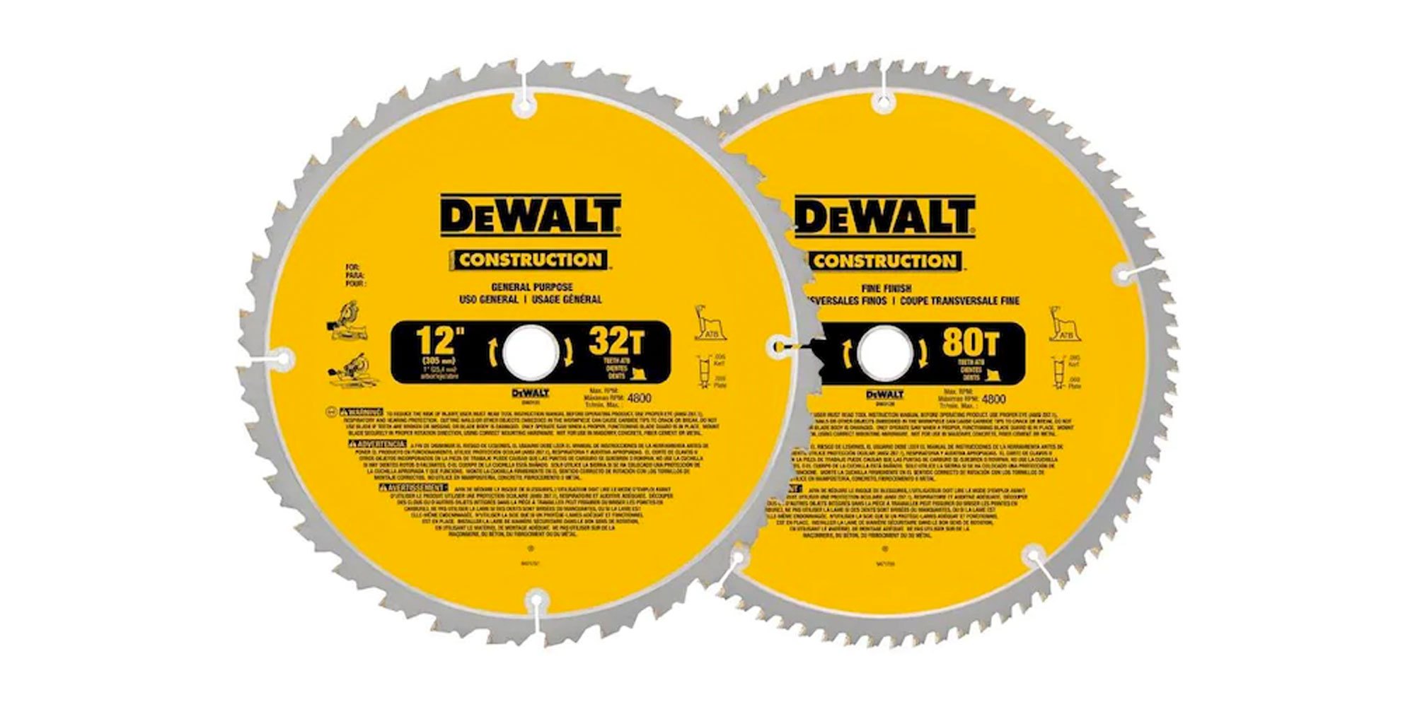 Amazon's #1 best-selling 2-pack of 12-inch DEWALT miter saw blades hits $40