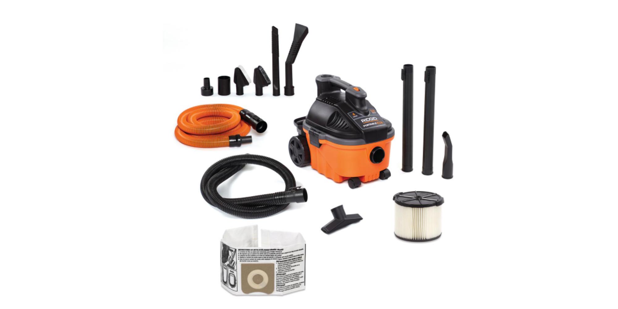 RIDGID's 4gallon wet/dry shop vac comes with a car cleaning kit at 76