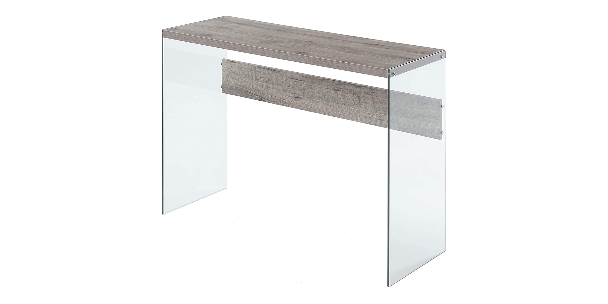 This wood and glass desk/console table is down to $85 at Amazon (Reg. $110)