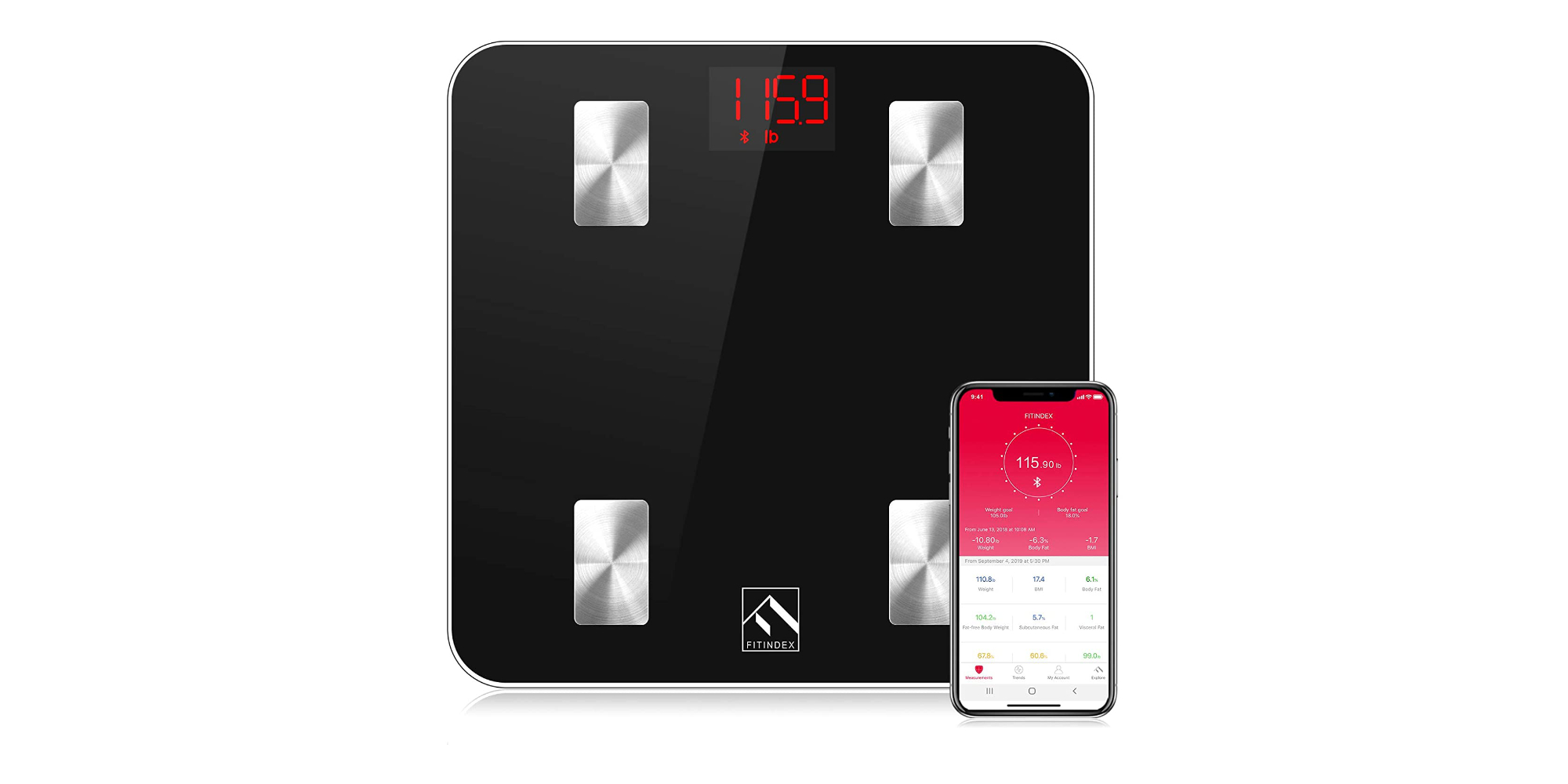 FITINDEX Smart Body Fat Scale with App BMI Weight Scale for