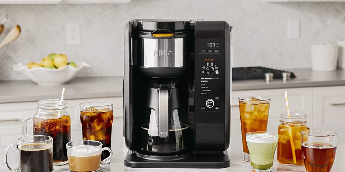 Ninja Hot & Cold Coffee Maker with built-in milk frother drops to