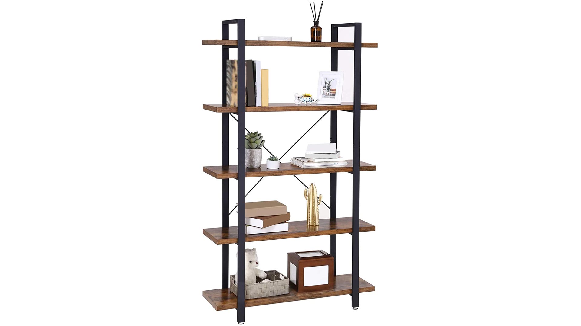 Update your space with this 5tier industrial bookshelf at an Amazon