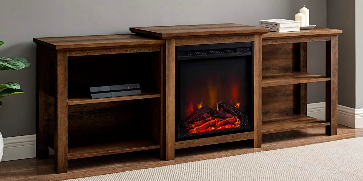 Elevate your 80-inch TV with Walker Edison's Tiered Fireplace Stand