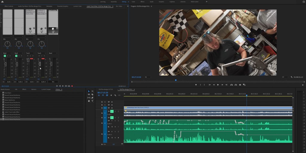 Adding keyframes to track audio is easy in Premiere Pro thanks to the SSL UF8