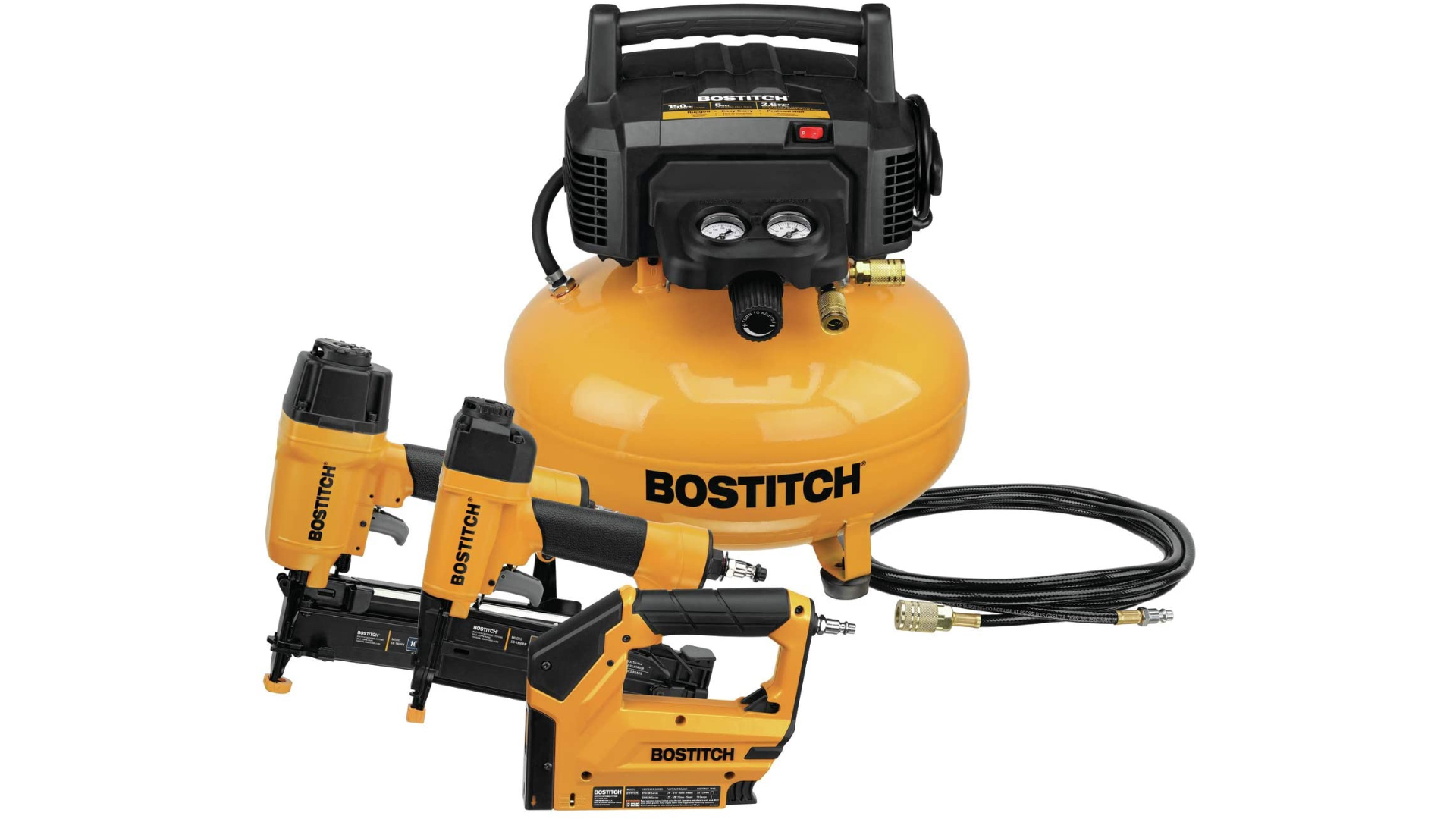 Bostitch air compressor combo kit with 18 + 16gauge nailers, more at