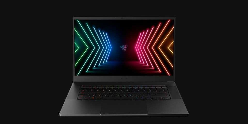 Razer Blade 15 Advanced open and facing front on a dark background