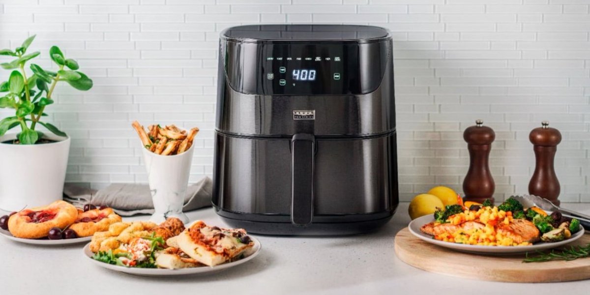 Score a regularly 110 black steel 6qt. touchscreen air fryer for 55