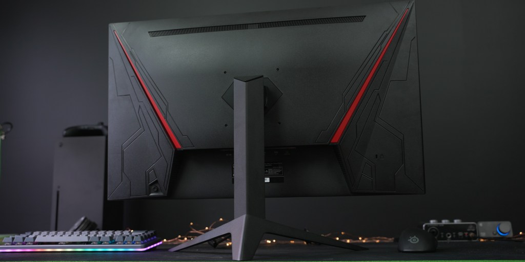 While the front of the monitor is more subtle, the back looks more like a gaming monitor thanks to the red accents. 