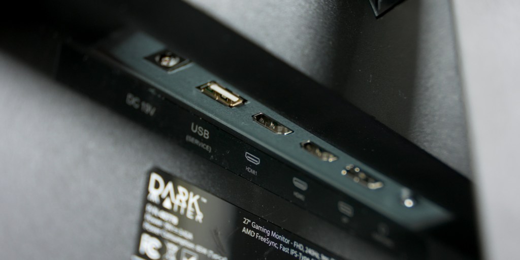 The Dark Matter 27-in monitor supports both HDMI and DisplayPort connections.