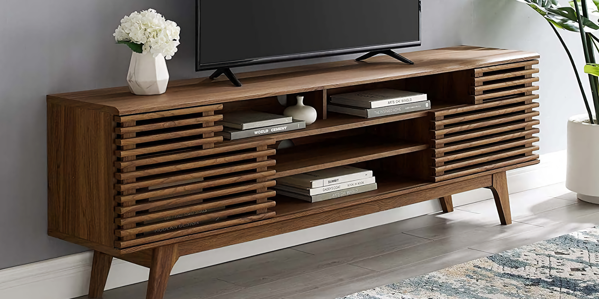 Make a statement with Modway's expansive 71-inch Mid-Century TV Stand