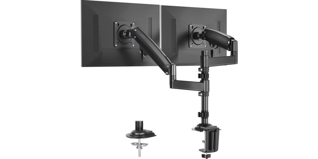 HUANUO Vertical Dual Monitor Mount, Stacked Monitor Stand for 2 Monitors  with Height Adjustment Computer Monitor Arm Supports Two 17 to 32 Inch with  C