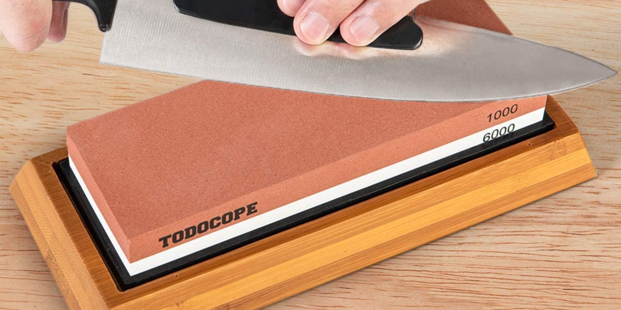 Keep your knives at their sharpest with this 2sided whetstone on