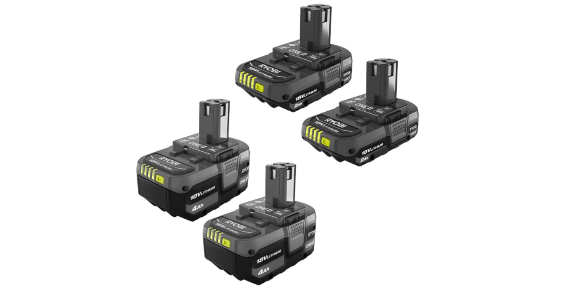 RYOBI's 4pack 18V ONE+ batteries include two 4Ah & two 2Ah for 149
