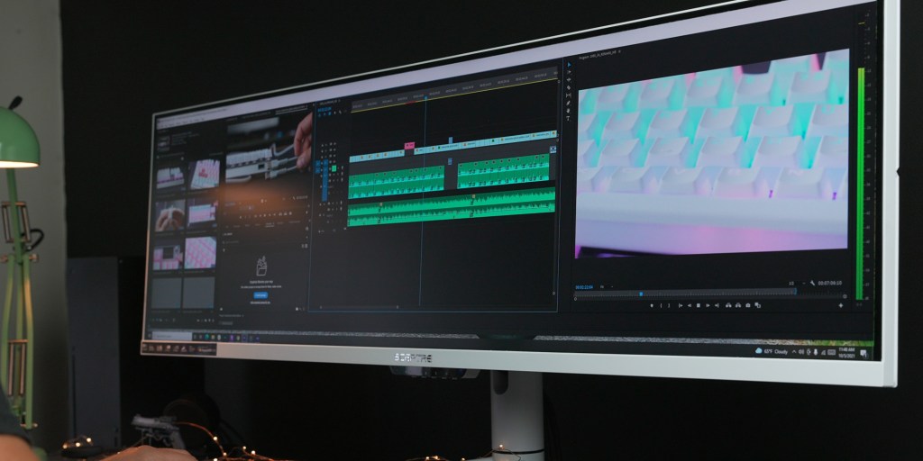 Editing video on the Sceptre Nebula 44-in monitor