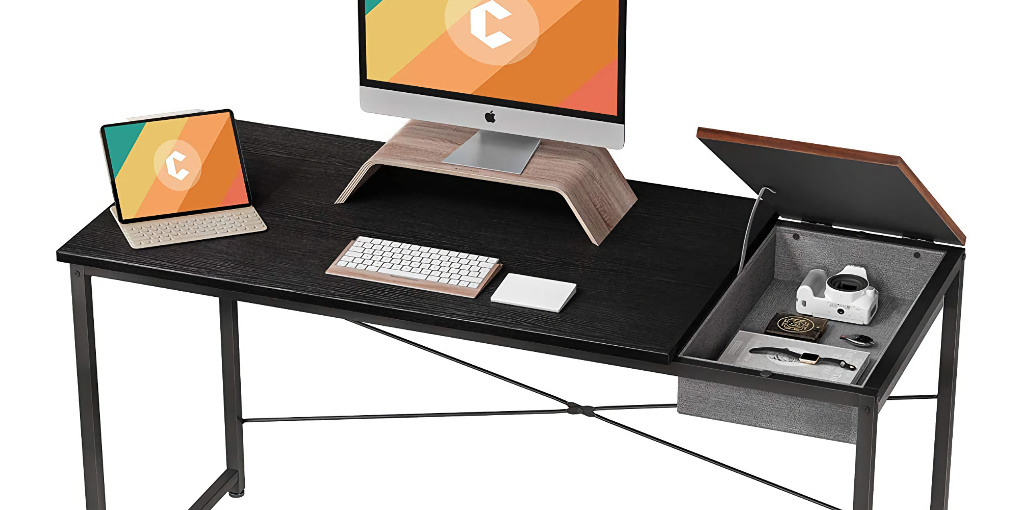 A lifttop drawer puts a unique spin on Cubiker's 55inch desk at 50