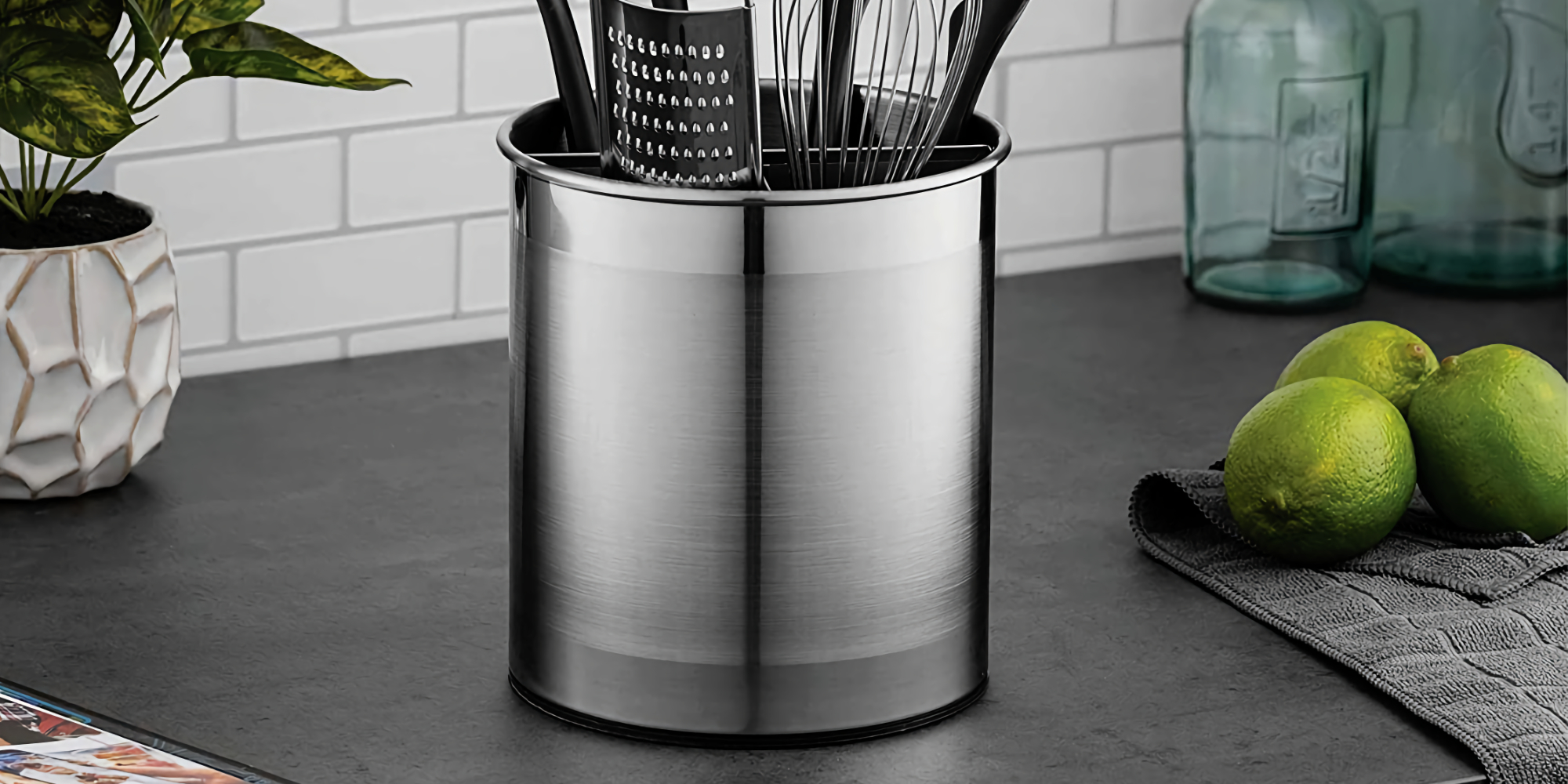 This Rotating Stainless Steel Kitchen Utensil Caddy Just Hit 13 50 1   FineDine Stainless Steel Kitchen Utensil Holder 