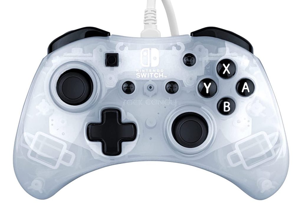 new black and white Switch controllers: PDP Rock Candy Wired Gaming Switch Pro Controller in frost white