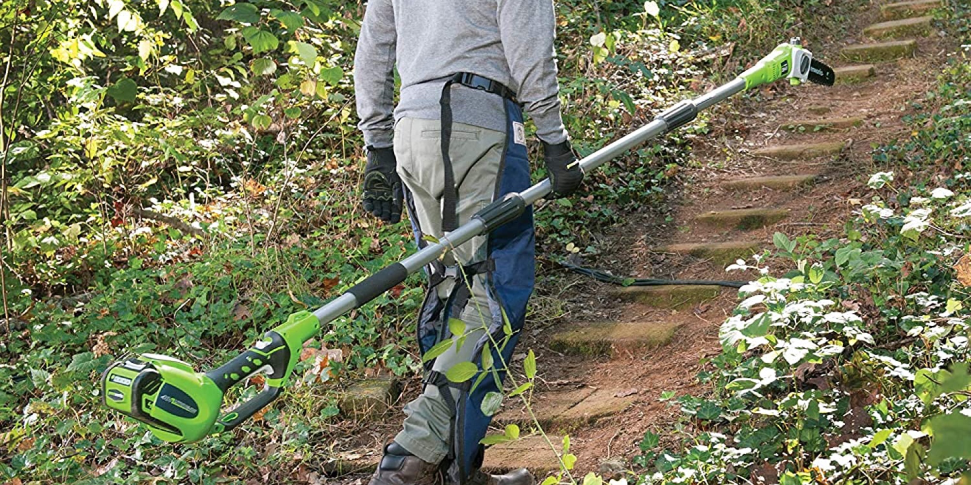 Greenwork's 40V 8inch Electric Pole Saw with Hedge Trimmer Attachment